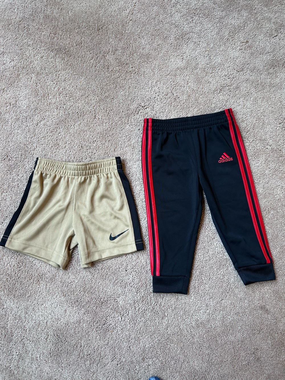 Bundle Nike Beige Mesh Athletic Shorts 2T and black adidas bottoms size 9 m